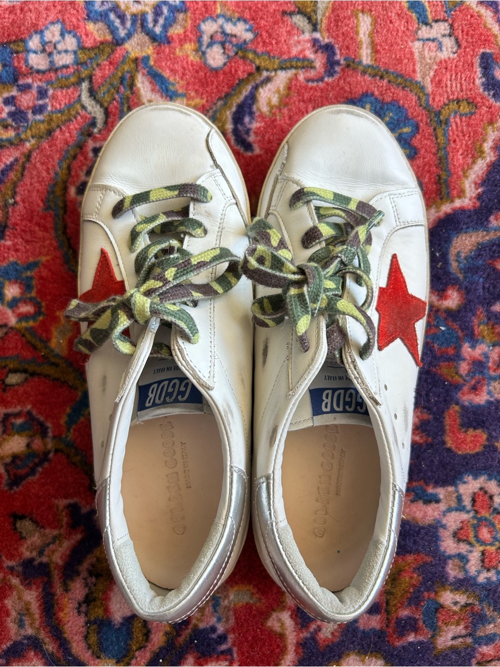 Golden Goose White Leather Sneakers with Red Star
